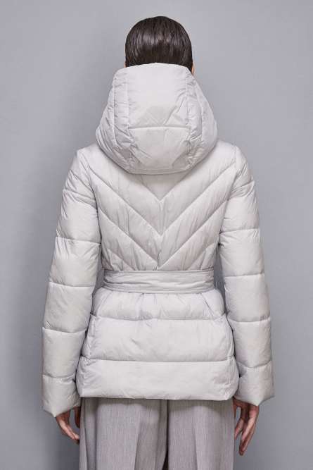&quot;ESSENTIAL&quot; down jacket with belt, Grey, Patrizia Pepe