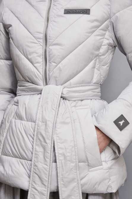 &quot;ESSENTIAL&quot; down jacket with belt, Grey, Patrizia Pepe