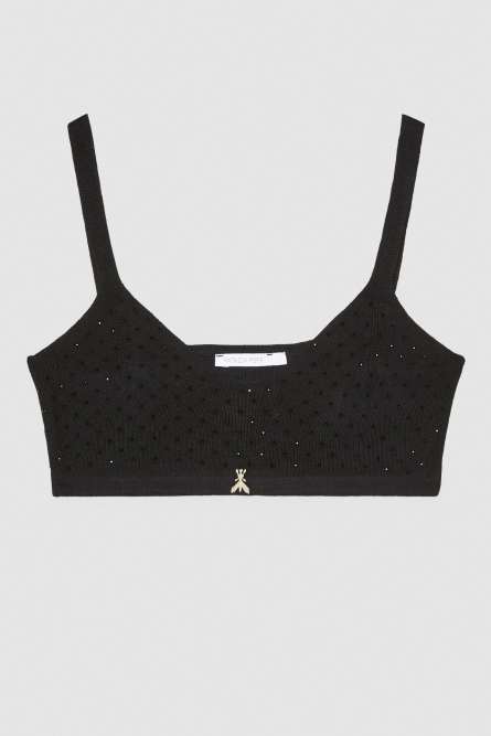 Knit bra top with rhinestones, Black, Patrizia Pepe