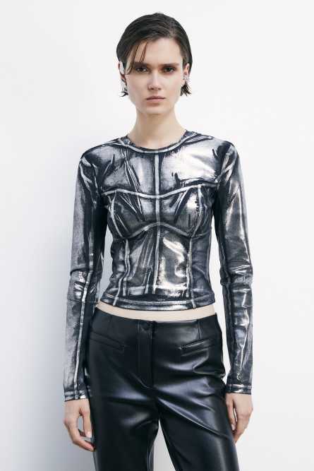 toppo Crop top in metallic jersey