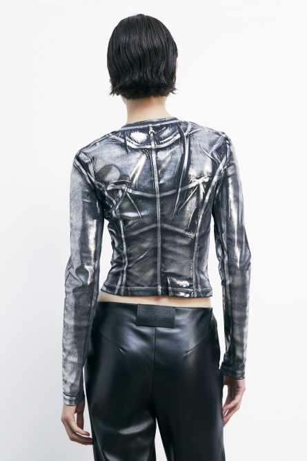 Crop top in metallic jersey