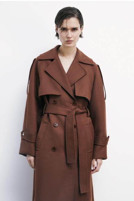 Тренч из шерсти в классическом портновском стиле, Коричневый, Patrizia Pepe