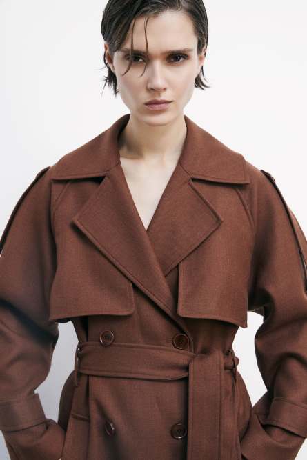 Тренч из шерсти в классическом портновском стиле, Коричневый, Patrizia Pepe