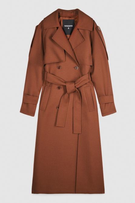Тренч из шерсти в классическом портновском стиле, Коричневый, Patrizia Pepe