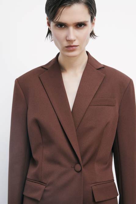 Асимметричный пиджак из габардина, Коричневый, Patrizia Pepe