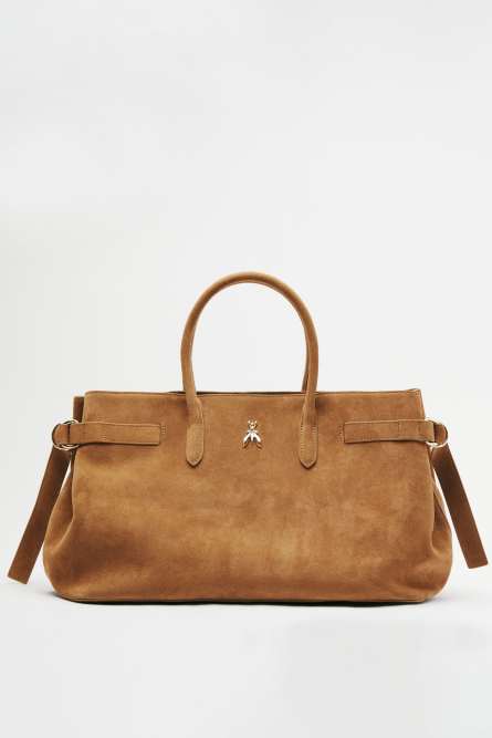 New Business handbag large in suede leather, Beige, Patrizia Pepe