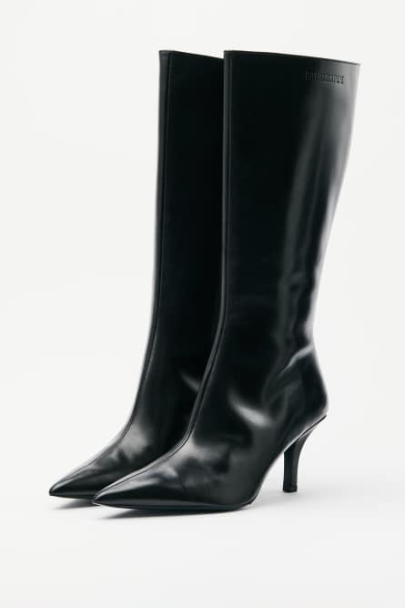 Stivali Minimal Shape in pelle, Nero, Patrizia Pepe