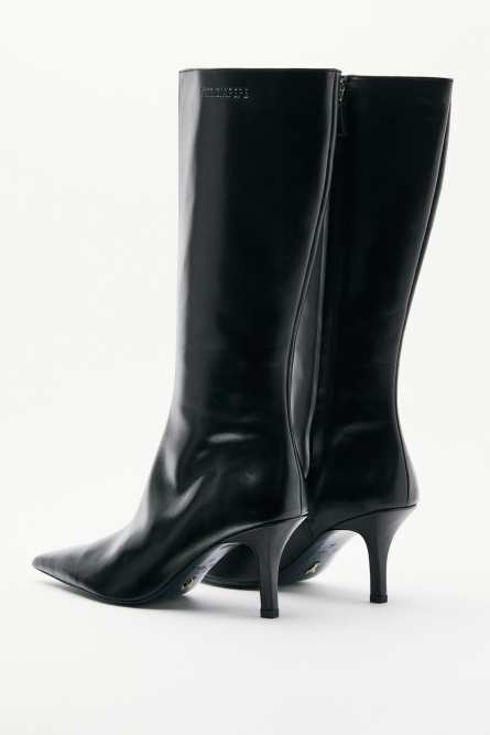 Stivali Minimal Shape in pelle, Nero, Patrizia Pepe