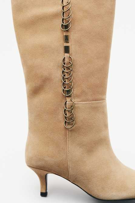 Замшевые сапоги Radical Boho с деталями в стиле пирсинга, Бежевый, Patrizia Pepe
