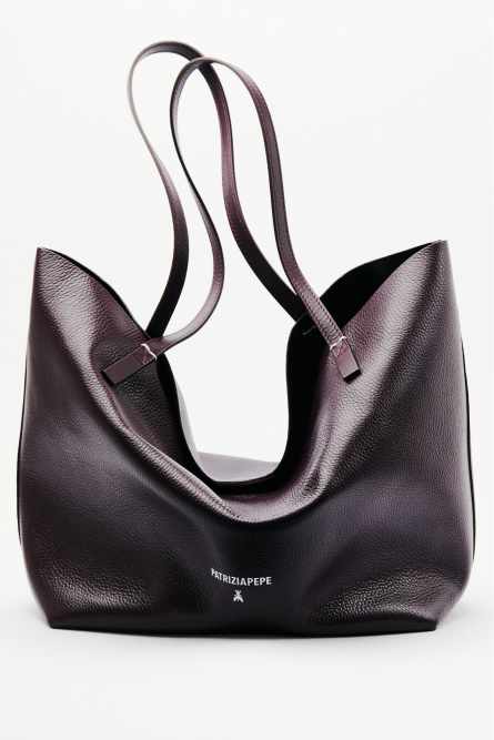 Never Complete shopping bag in hammered leather, Bordeaux, Patrizia Pepe