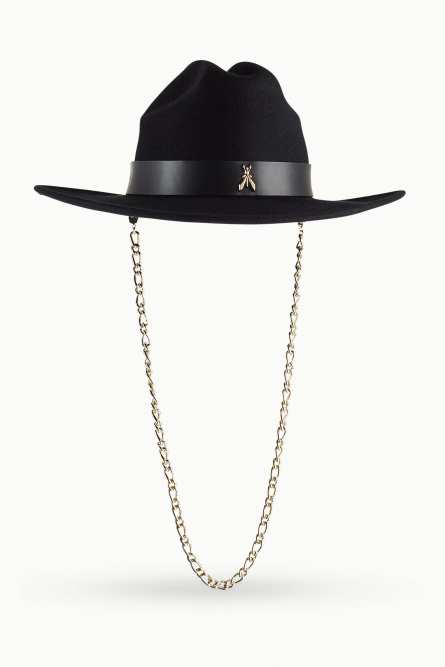Cowboy hat in felt with chain, Black, Patrizia Pepe
