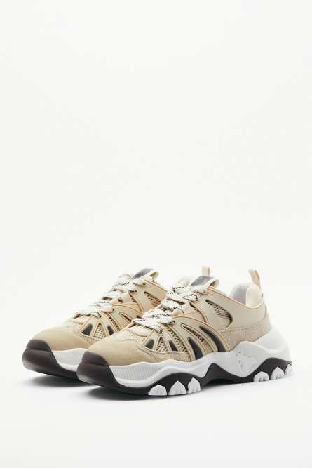 Leather running sneakers, Beige, Patrizia Pepe