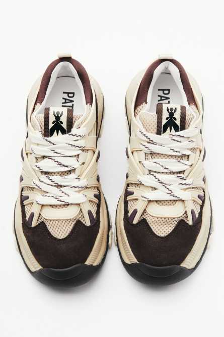 Leather running sneakers, Beige, Patrizia Pepe