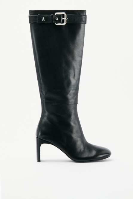 Daily Design leather boots with buckle, Black, Patrizia Pepe