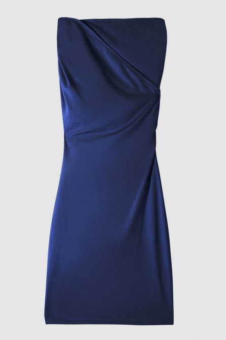 Mini dress with asymmetric neckline and draping, Blue, Patrizia Pepe