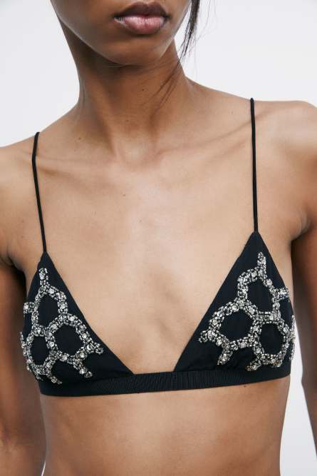 Hand-embroidered triangle bra, Black, Patrizia Pepe