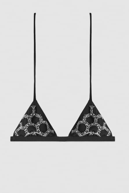 Hand-embroidered triangle bra, Black, Patrizia Pepe