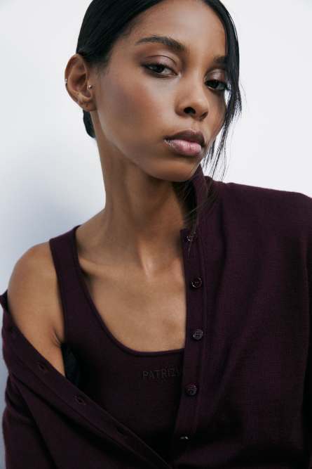 Wool cardigan with inner top, Bordeaux, Patrizia Pepe