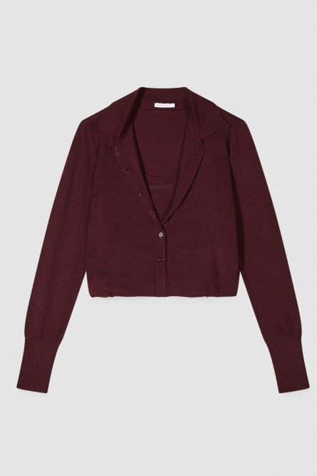 Wool cardigan with inner top, Bordeaux, Patrizia Pepe