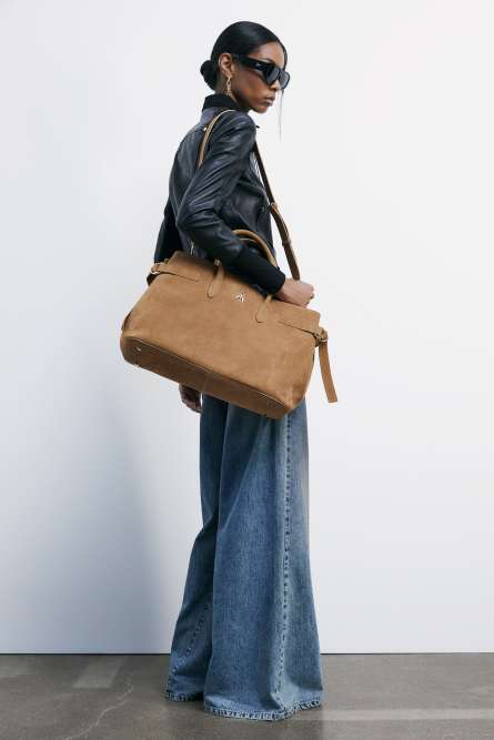 New Business handbag large in suede leather, Beige, Patrizia Pepe