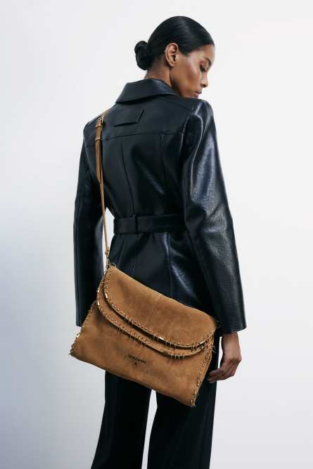Radical Boho suede bag with piercings, Beige, Patrizia Pepe