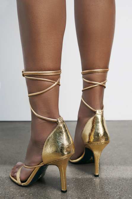 Minimal Shape sandals in laminated leather, Gold, Patrizia Pepe