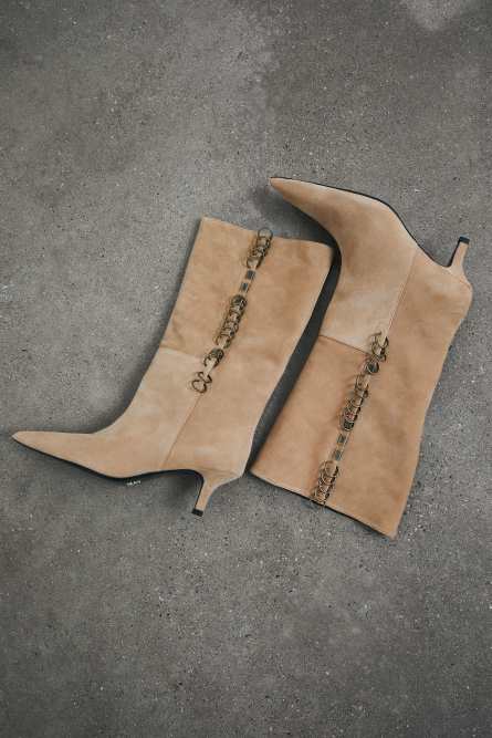 Замшевые сапоги Radical Boho с деталями в стиле пирсинга, Бежевый, Patrizia Pepe