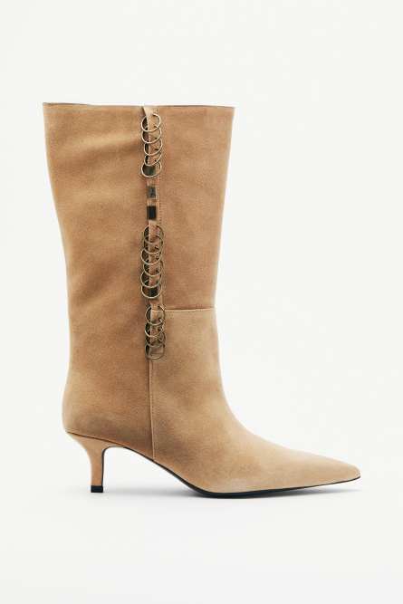 Замшевые сапоги Radical Boho с деталями в стиле пирсинга, Бежевый, Patrizia Pepe