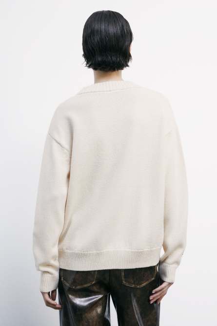 Crewneck sweater with logo, Beige, Patrizia Pepe