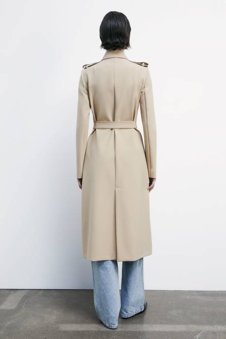 Trench coat with buckle made of bielastic nylon, Beige, Patrizia Pepe