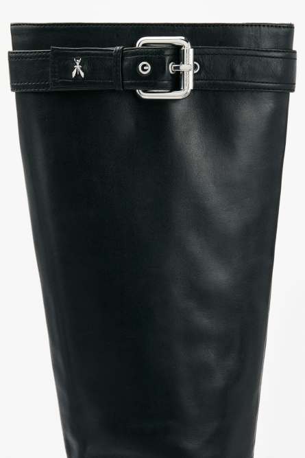 Daily Design leather boots with buckle, Black, Patrizia Pepe