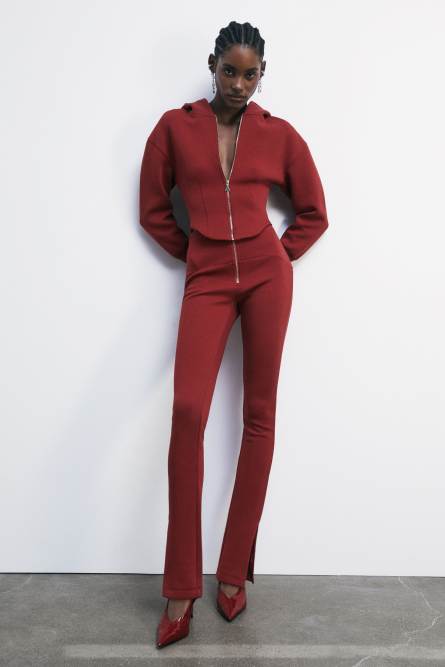 Cropped Bustier-Hoodie aus technischem Stoff, Rot, Patrizia Pepe