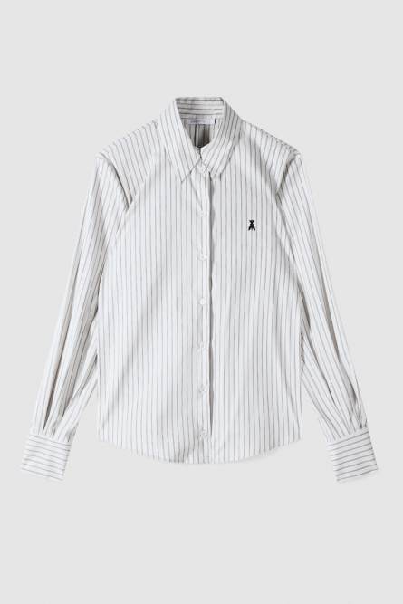 Striped poplin shirt with logo, Beige, Patrizia Pepe