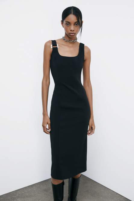 &quot;ESSENTIAL&quot; midi dress in crêpe, Black, Patrizia Pepe