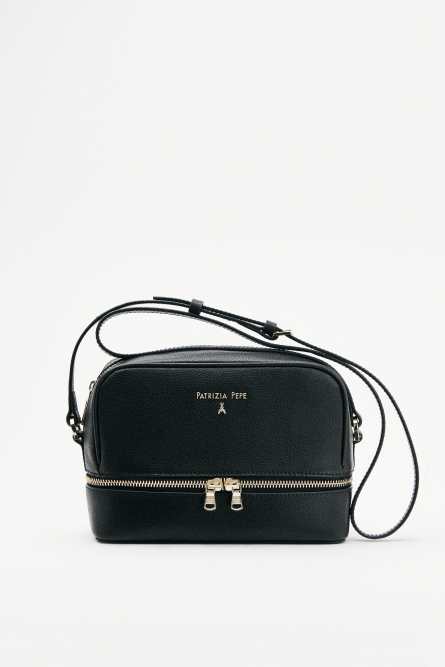 Leather Camera Case bag with zip compartment, Black, Patrizia Pepe