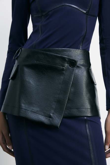 Skirt effect belt in coated fabric, Black, Patrizia Pepe