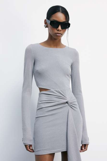 Lurex mini dress with draping, Grey, Patrizia Pepe