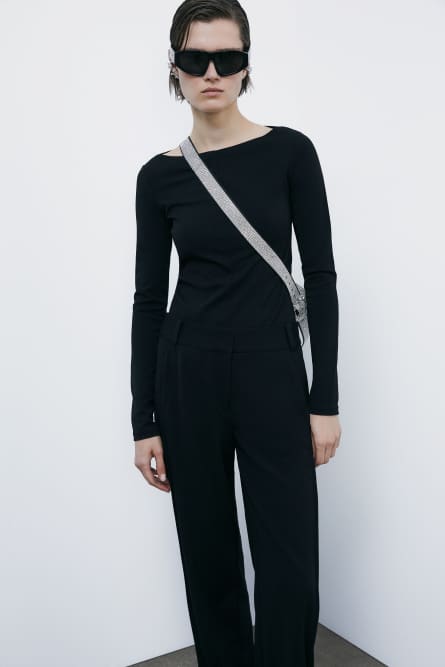 Stretch corset bodysuit with long sleeves, Black, Patrizia Pepe