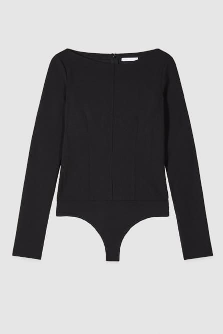 Stretch corset bodysuit with long sleeves, Black, Patrizia Pepe
