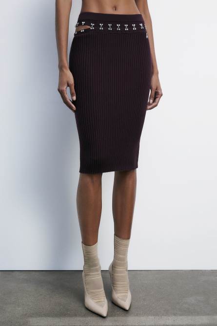 Knit midi glam rock skirt, Bordeaux, Patrizia Pepe