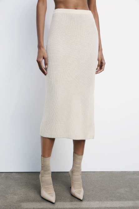 Jupe midi « ESSENTIAL » en maille, Blanc, Patrizia Pepe