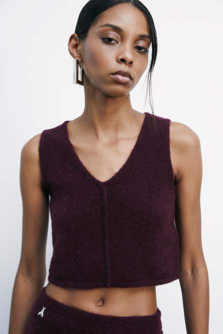 Cropped soft knit top, Bordeaux, Patrizia Pepe