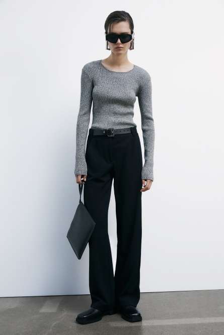 Wide pants with ribbing, Black, Patrizia Pepe