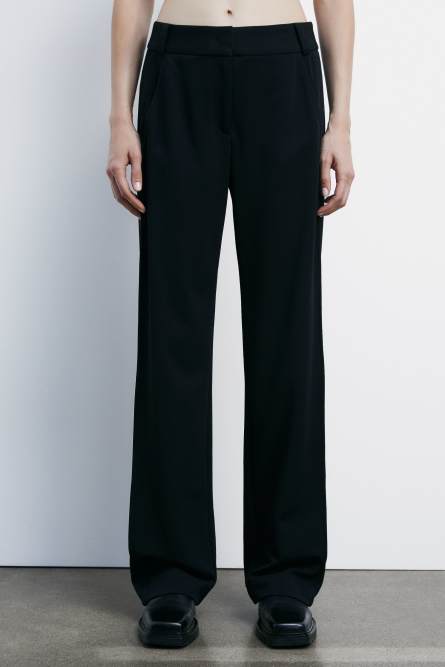 Wide pants with ribbing, Black, Patrizia Pepe
