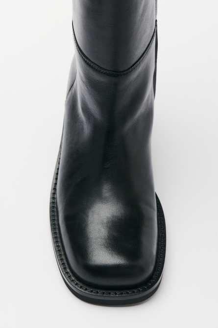 Daily Square leather knee boots, Black, Patrizia Pepe