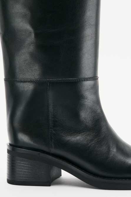 Daily Square leather knee boots, Black, Patrizia Pepe
