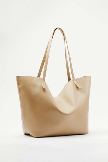 Never Complete shopping bag in hammered leather, Beige, Patrizia Pepe