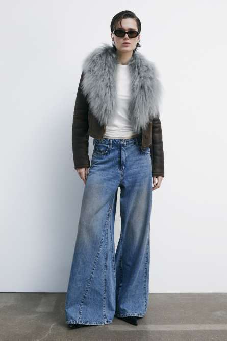 Короткая дублёнка с меховым воротником, Коричневый, Patrizia Pepe