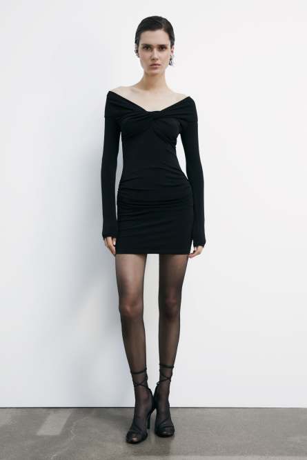 Mini jersey dress with draping, Black, Patrizia Pepe