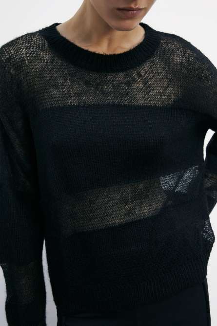 Sweater with transparency details, Black, Patrizia Pepe